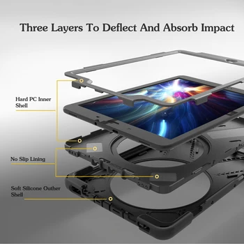 Rankos, Peties Dirželis Case for Samsung Galaxy Tab S3 9.7 SM-T820 SM-T825 Vaikai Saugus, atsparus smūgiams 360 Rotable Planšetinio kompiuterio Dangtelis su Virve