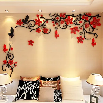 Gėlių Vynuogių Sienų Lipdukai Sofa-lova, TV Foną, Dekoro Miegamojo Sienos Lipdukai Didelio Dydžio Fono paveikslėlį 