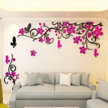 Gėlių Vynuogių Sienų Lipdukai Sofa-lova, TV Foną, Dekoro Miegamojo Sienos Lipdukai Didelio Dydžio Fono paveikslėlį 