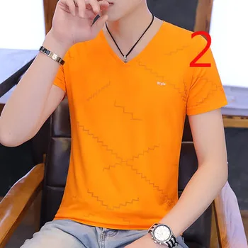 2020 metų vasaros Vyrų kontrasto spalvų siuvinėjimo jaunimo slim trumpomis rankovėmis T-shirt