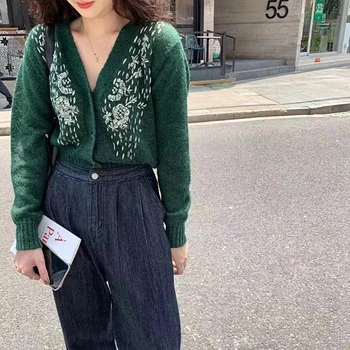 2xl Vintage mados megztų megztinių moteris megztiniai gėlių mados korėjos japonija stiliaus ropa de mujer džemperis moterims