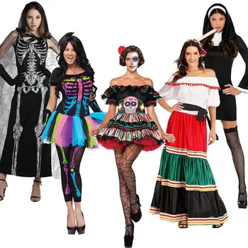 Reneecho Moterų Kostiumas 2020 Zombie Vampyro Kostiumas Seksualus Vienuolės Kostiumas Suaugusiųjų Rožinė Doodle Cosplay Meksikos Fancy Dress Dieną Miręs