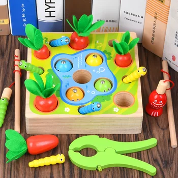 Montessori Medinis Žaislas Magnetinio Sugauti Širdys Traukti Ridikas Žaislas Ištraukti Morkų 3 1. Žaislas Anksti Švietimo Tėvų-vaikų Bendravimą
