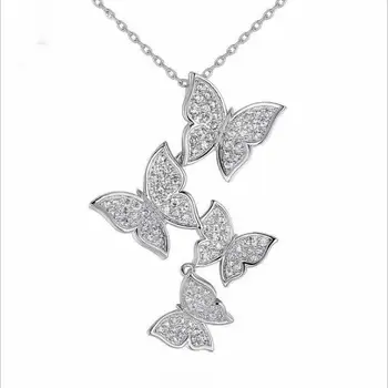 TJP Naujas Top Crystal Butterfly Rose Aukso Karoliai Pakabukas Moterų Papuošalų Mados 925 Sterlingas Sidabro Karoliai Ponios Bijou