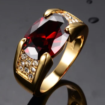 Žavesio Vyras Moteris Red Crystal Akmens Žiedas 18KT Geltonos Aukso Spalvos Plonas Vestuviniai Žiedai, Moterų, Prabangos Ovalo formos Cirkonis Vestuvinis Žiedas