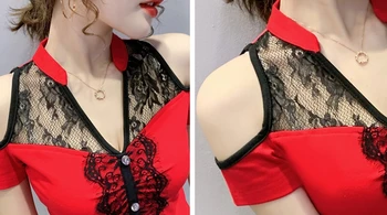 Vasaros korėjiečių Drabužius T-shirt Mados Kratinys Sexy Nėrinių Off Peties Moterų Viršūnių Ropa Mujer Medvilnės Marškinėliai Tees 2020 Naujas T06201