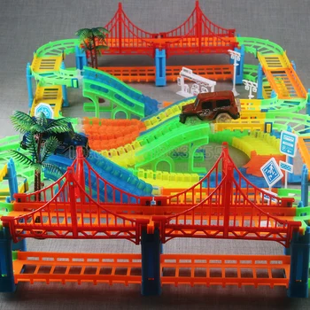 Naujo tipo Kelio automobiliu žaislas led žibintai, track 2 in1 nemokamai transformuoti montavimas interaktyvi dėlionė mokymosi vaikų žaislas šviesos kelio