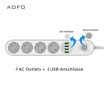 4-lizdas galios juostiniai, AOFO kelis kištukinis lizdas su switch funkcija, smartphonach ir tablečių, namuose ir biure