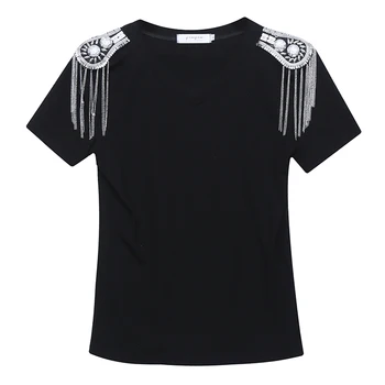 Vasarą Europos Drabužius T-shirt Mados Seksualus V-Kaklo, Pečių Valdybos Kutai Moterų Viršūnių Ropa Mujer Marškinėliai Medvilnės Tees 2020 T06416