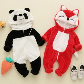 Kūdikių Panda Fox Kigurumi Pižama Naujagimiui Romper Gyvūnų Onesie Cosplay Kostiumai, Apranga Gobtuvu Jumpsuit Žiemos Pavasario Kombinezonas