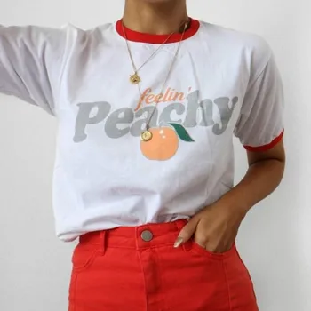 Fellin' Persikas Derliaus Estetinės Varpininkas Moterys T shirts Hipster Streetwear Atspausdintas Trumpas Rankovėmis 