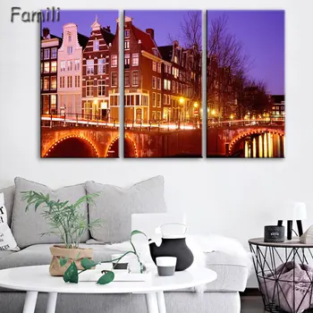 Namų Dekoro Neįrėminti Šiuolaikinių HD Atspausdinta Drobė, Tapyba 3 Gabalus Sienos Menas Nuotraukas Nyderlandai Miestas Streetscape Plakatas PENGDA/post