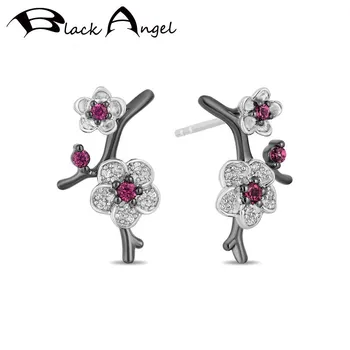 BLACK ANGEL Luxury Ruby Slyvų Žiedų Hua Mulan 925 Sidabro Stud Auskarai 2020 Naujas Moterų Didmeninė Juvelyrika Dovana