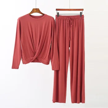Pajama Nustatyti Moterų Pavasario Rudens Modalinio ir Medvilnės ilgomis Rankovėmis Kink Sleepwear Plius Dydžio Namų Drabužiai Tiktų Multi-spalvos Pasirinktinai Pižama