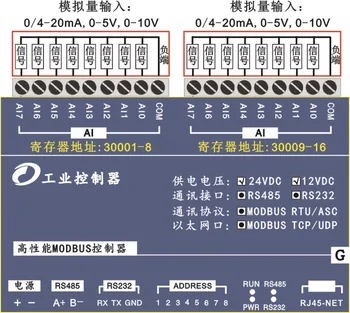16AI Analoginis Įėjimas 4-20mA arba 0-10V Ethernet RS232 RS485 MODBUS RTU&TCP Modulis 0.1% Tiksli ADC Įsigijimo ir Perdavimo