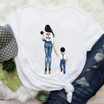 Moterų Mama Super Mielas Mama Animacinių Filmų Camisetas Mados Atsitiktinis Motina Grafinis Tees Drabužius Spausdinti Viršūnes Lady Moterų Marškinėliai T-Shirt