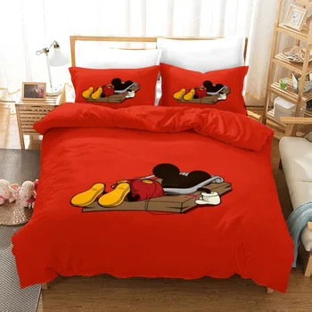 Nuostabi Raudona Mickey Mouse Patalynės Komplektas Twin Dydis Vestuvių Pora Antklodė Antklodžių užvalkalus Vaikams, Suaugusiųjų Miegamasis Dekoro Karalienė, Karalius, 3 vnt