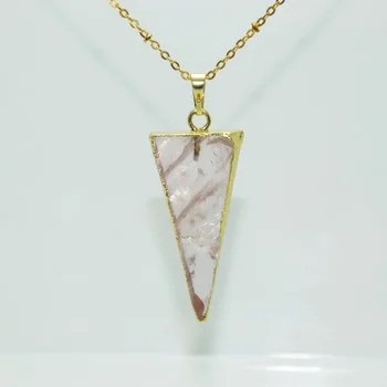 5ps Rožinės spalvos Natūralaus akmens bižuterijos kristalų pakabukas moterų aukso bezel akmens žavesio trikampis pakabukas už karoliai šalis