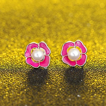 XIYANIKE 925 SilverSweet Pink Gėlių Stud Auskarai Mielas Emalio Stud Auskarai Moterims Vestuvių Papuošalai Naujas