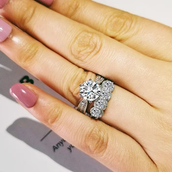 2020 naują atvykimo prabanga halo 925 sterlingas sidabro vestuvių žiedas rinkinys moterims lady jubiliejų dovana, papuošalai urmu parduoti R5130