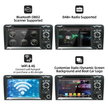 Bosion Quad core Android 10 2DIN AUTOMOBILIO DVD grotuvas GPS Audi A3 8P 2003-2012 multimedijos grotuvas Radijas Stereo Audio Navigacijos BT