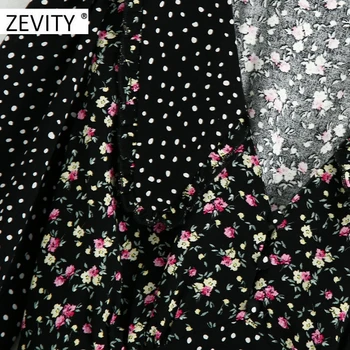 ZEVITY Moterų Derliaus gėlių taškų spausdinti kratinys ruffles hem mini Suknelė moterų elastinga juosmens Vestidos Atsitiktinis slim Suknelės DS4264