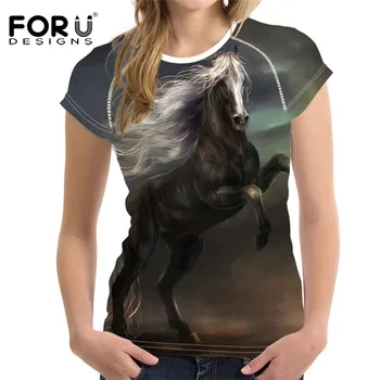 FORUDESIGNS Naujovė Vasaros Moteris Marškinėliai Mados Kvėpuojantis Viršūnes Prekės ženklo Drabužius Dizaineris Arklių 3D Spausdinimo Trumpas Rankovės Tshirts