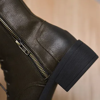 Moterų natūralios odos dvivietis zip apdailos nėriniai-up butai, batai, suapvalinti tne gradiento spalvos punk motociklo bootes batai