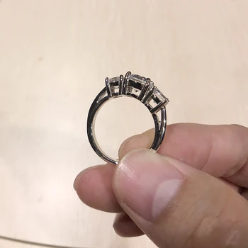 LESF 925 Sterlingas Sidabro Moterų Žiedas 3 Akmenys 2 Karatų Apvalus Supjaustyti SONA Imituoti Deimantų Vestuvių, Sužadėtuvių Žiedai