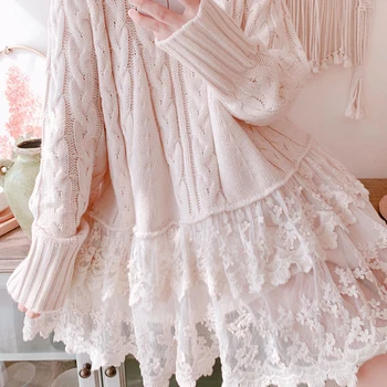 Originalaus Dizaino Japanese Style Prarasti Twist Megztinis Suknelė Akių Kratinys Twist Megztos Suknelės Mori Mergina