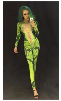 Snake tatuiruotės jumpsuit 3D Spausdinimo leotard elastinga rompers naktiniame klube dainininkė, šokėja veiklos drabužius Vaidmenį, kostiumus