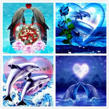 Diamond Tapybos kryželiu Visiškai Gręžimo Kvadratinių/Apvalus Delfinų Meilės Deimantų Meno Siuvinėjimo Dekoracija Namuose Dovana