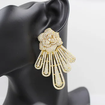 Dubajus 18-ct aukso pakabukas auskarai, rožinė aukso kutas papuošalai, auskarai, vestuves ponios elegantiškas ir gražus priedai