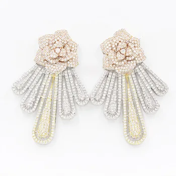 Dubajus 18-ct aukso pakabukas auskarai, rožinė aukso kutas papuošalai, auskarai, vestuves ponios elegantiškas ir gražus priedai