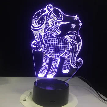 GX-3476 Mažai Cute Ponis Vienaragis 3D Naktį Lempa su 7 spalvų kaitos efektas-geriausia dovana mergaitėms, vaikams, atostogų apšvietimas