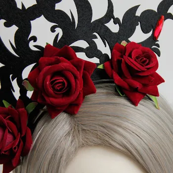 Heeda Gotikos Karalienė Raudona Rožė Hiperbolė Karūna Hairband Derliaus Asmenybės Hallowmas Kalėdų Kostiumas Šalis, Plaukų Aksesuarai