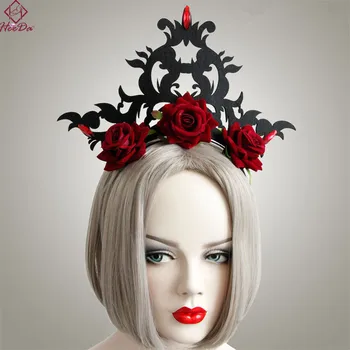 Heeda Gotikos Karalienė Raudona Rožė Hiperbolė Karūna Hairband Derliaus Asmenybės Hallowmas Kalėdų Kostiumas Šalis, Plaukų Aksesuarai