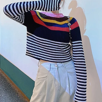 Foridol spalvinga rainblow dryžuotas puloveriai džemperis moterims derliaus negabaritinių atsitiktinis megztinis megztinis atumn žiemos puloveriai viršūnės