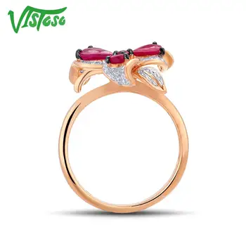 VISTOSO 14K 585 Rose Aukso Žiedas Moterims, Originali Putojantis Deimantas Išgalvotas Ruby Dalyvavimas Jubiliejų Unikalus Elegantiškas Bauda Papuošalai