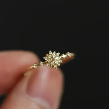 Išskirtinį Aukso spalvos Snaigės Žiedas Mados Paprastas Baltas Žiedas Crystal Temperamentas Kalėdų Žiedas Papuošalai Moterims, Dovanos
