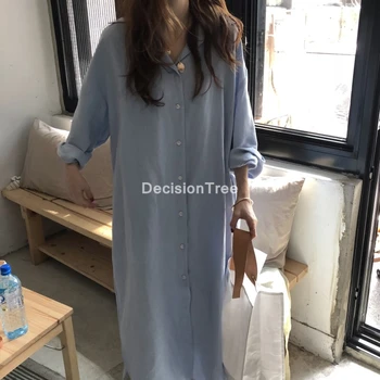 2021 moterų sleepwear medvilnės kieto kaklo marškinėliai ilgomis rankovėmis pižamą merginos atsitiktinis patogiai naktį suknelė