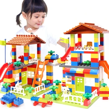 Suderinama LegoINGlys Duploed Didelis Dydis Skaidrių Blokų Miesto Namo Stogas Didelis Dalelių Blokai Pilies Plytų Žaislai Vaikams