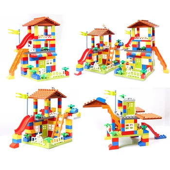 Suderinama LegoINGlys Duploed Didelis Dydis Skaidrių Blokų Miesto Namo Stogas Didelis Dalelių Blokai Pilies Plytų Žaislai Vaikams