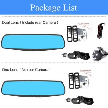 Automobilių DVR Dual Lens Car Kamera Full HD 1080P 4.3 colių Vaizdo įrašymo galinio vaizdo Veidrodėliai Su Galinio vaizdo DVR Brūkšnys cam Auto Registrator