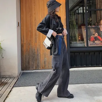 SHENGPALAE 2021 m. Pavasarį Atsitiktinis Džinsus Moteris Ilgos Kelnės Kaubojus Moterų Streetwear Didelis Reguliuojamas Juosmens Diržas Dizaino Kelnės ZA5479