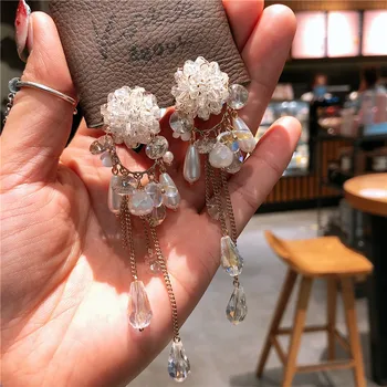 Japonija Korėja Perdėti Kalnų Krištolas Kristalų Didelis Gėlių Kamuolys Auskarai Moterims Pearl Kutas Elegantiškas Dizainas, Papuošalai Oorbellen