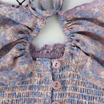 XNWMNZ 2020 moterims gėlių spausdinti shirred camis viršūnes moterų pynimas kvadratinių kaklo lankas apkarpytos marškinėliai moterims camisole vasaros za pasėlių viršų
