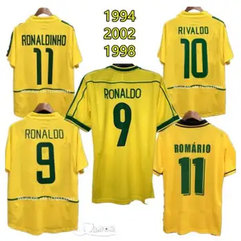 Klasikinis retro 2002 RONALDINHO #11 RIVALDO #10 T-shirt 1994 ROMARIO #11 1998 M. RONACDO #9 marškinėliai aukštos kokybės