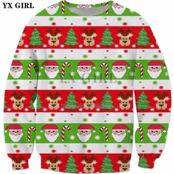 YX MERGINA 2018 Naujas Mados ilgomis rankovėmis Palaidinukė Kalėdų stiliaus kūrybinis dizainas Spausdinti 3d Vyrų Moterų Atsitiktinis megztinis