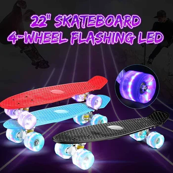 4 Ratų Guolių Plieno Riedlentė su LED Mirksi Ratų 22 Keturių ratų Mini Longboard Skate Board Riedlentė Lauko Sporto